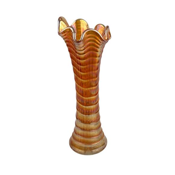 VTG Marigold Ripple Carnival Glass Vase Imperial Glass 8" - Picture 1 of 16